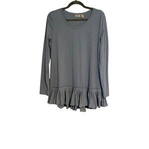 LOGO Lori Goldstein Women M Tunic Blue Ruffled Hem Long Sleeve Lightweight Comfy